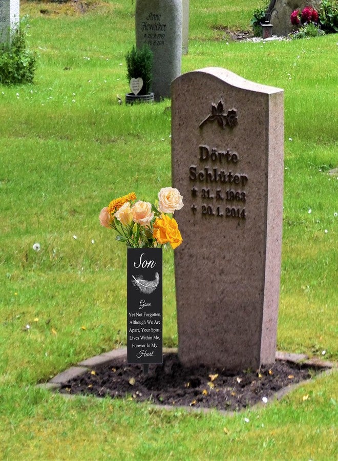 Oooct Son Cemetery Vases for Grave, Metal Cemetery Grave Flower Vase with Stake, Son Grave Cemetery Decorations, Metal Memorial Grave Markers, Graveside Decor Sign for Grave Outdoor Yard - Image 2